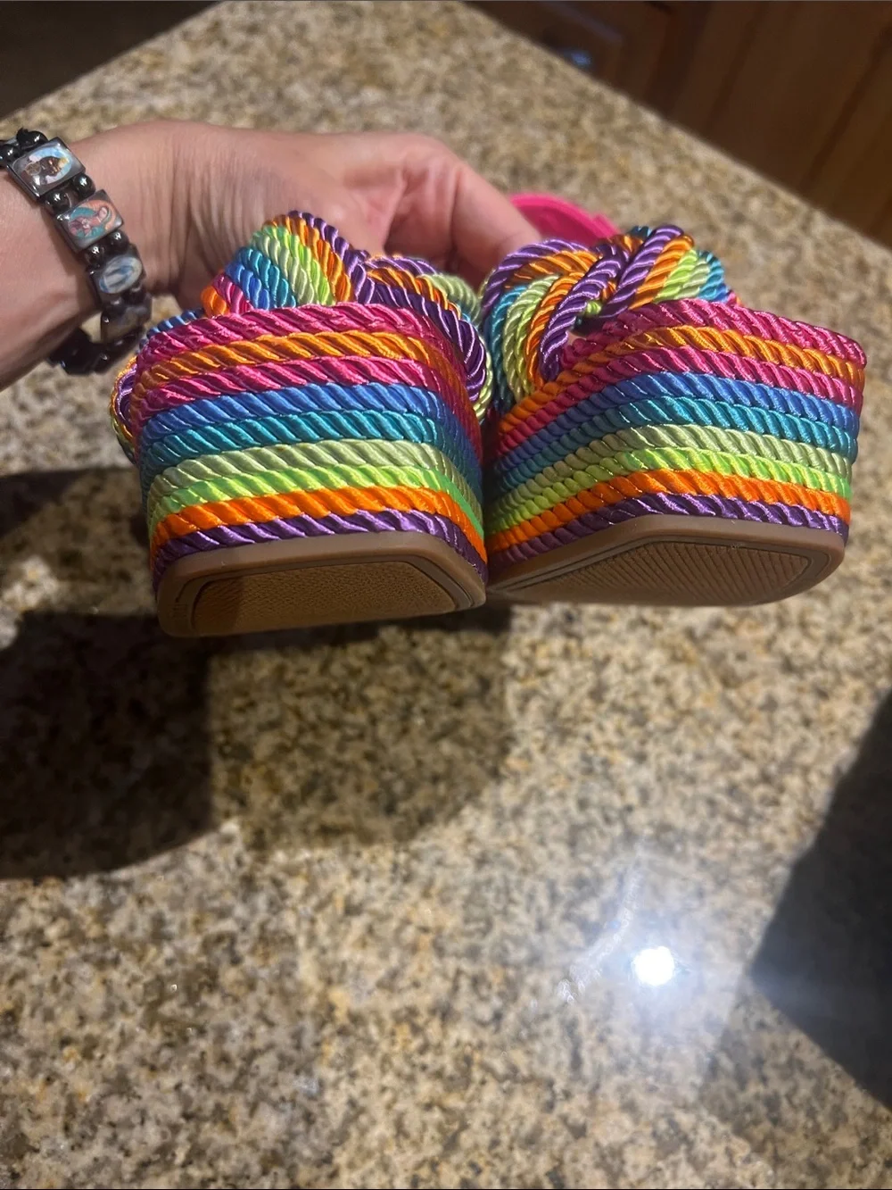 Gianni Bini Hot Pink Rainbow Rope Wedge Sandals
